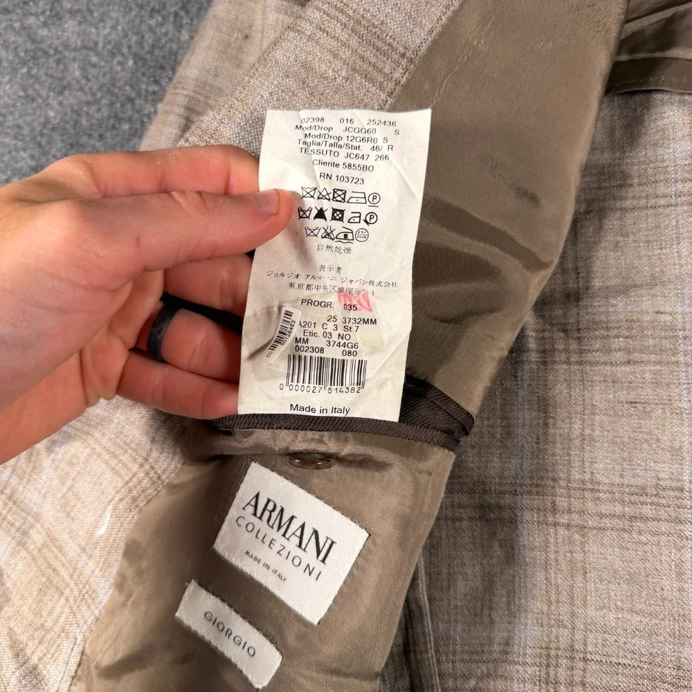 Armani Collezioni Glen Check Linen Blazer Jacket Size 46R Made In Italy